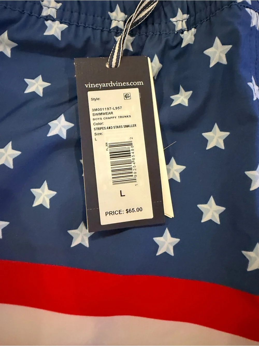 Vineyard Vines Boys American Flag Swim Trunks - Blue, Red, White